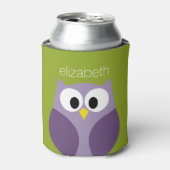 Cute Cartoon Owl Paars en Pistachio Custom Name Blikjeskoeler (Blikje Voorkant)