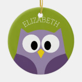 Cute Cartoon Owl Paars en Pistachio Custom Name Keramisch Ornament (Voorkant)