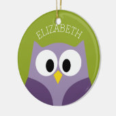 Cute Cartoon Owl Paars en Pistachio Custom Name Keramisch Ornament (Links)