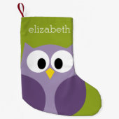 Cute Cartoon Owl Paars en Pistachio Custom Name Kleine Kerstsok (Voorkant)