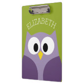 Cute Cartoon Owl Paars en Pistachio Custom Name Klembord (Links)