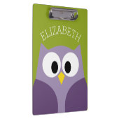 Cute Cartoon Owl Paars en Pistachio Custom Name Klembord (Rechts)