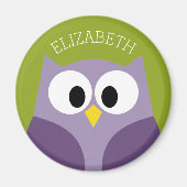 Cute Cartoon Owl Paars en Pistachio Custom Name Magneet (Voorkant)
