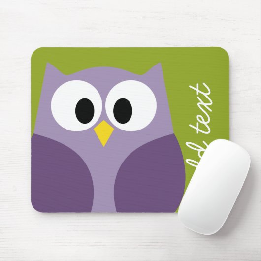 Cute Cartoon Owl Paars en Pistachio Custom Name Muismat (Met muis)