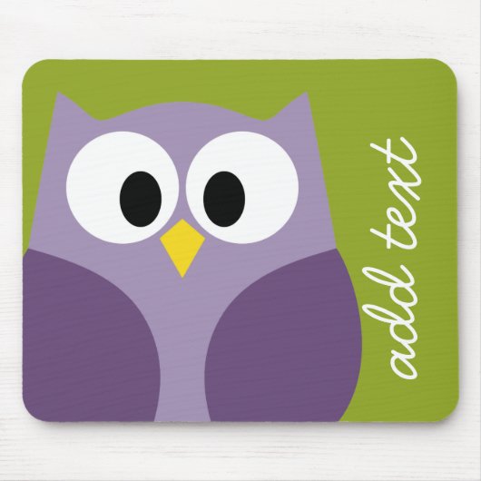 Cute Cartoon Owl Paars en Pistachio Custom Name Muismat (Voorkant)