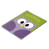Cute Cartoon Owl Paars en Pistachio Custom Name Notitieboek (Linkerzijde)