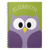 Cute Cartoon Owl Paars en Pistachio Custom Name Notitieboek (Voorkant)