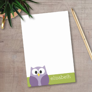 Cute Cartoon Owl Paars en Pistachio Custom Name Post-it® Notes