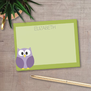 Cute Cartoon Owl Paars en Pistachio Custom Name Post-it® Notes