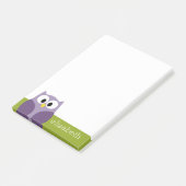 Cute Cartoon Owl Paars en Pistachio Custom Name Post-it® Notes (Schuin)