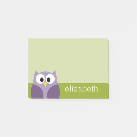 Cute Cartoon Owl Paars en Pistachio Custom Name Post-it® Notes (Voorkant)
