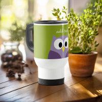Cute Cartoon Owl Paars en Pistachio Custom Name