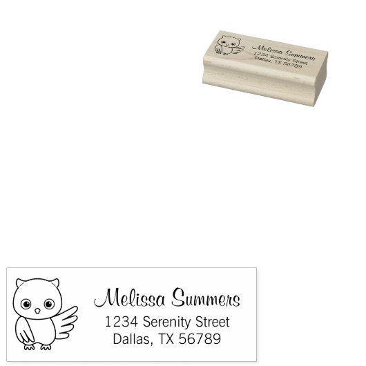 Cute Cartoon Owl Return Address Rubberstempel (Gestempeld)