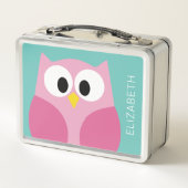 Cute Cartoon Owl - Roze en grijze aangepaste naam (Achterkant)