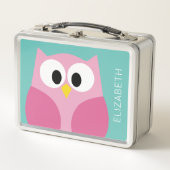 Cute Cartoon Owl - Roze en grijze aangepaste naam (Voorkant)