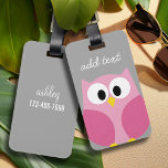 Cute Cartoon Owl - Roze en grijze aangepaste naam Bagagelabel<br><div class="desc">Een moderne en eenvoudige uil met trendy kleuren. U kunt een naam,  een monogram of een andere douanetekst toevoegen. Als u de kunst rond moet bewegen,  klik op de aanpassingsknoop om veranderingen aan te brengen.</div>