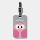 Cute Cartoon Owl - Roze en grijze aangepaste naam Bagagelabel (Voorkant verticaal)