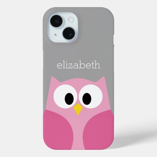 Cute Cartoon Owl - Roze en grijze aangepaste naam Case-Mate iPhone Case (Achterkant)