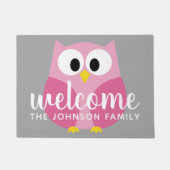 Cute Cartoon Owl - Roze en grijze aangepaste naam Deurmat (Voorkant)