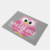 Cute Cartoon Owl - Roze en grijze aangepaste naam Deurmat (Schuin)