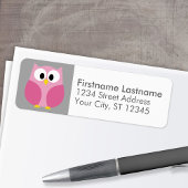Cute Cartoon Owl - Roze en grijze aangepaste naam Etiket