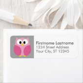 Cute Cartoon Owl - Roze en grijze aangepaste naam Etiket (Insitu)