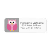 Cute Cartoon Owl - Roze en grijze aangepaste naam Etiket (Voorkant)