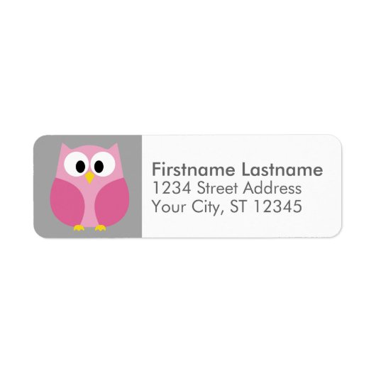 Cute Cartoon Owl - Roze en grijze aangepaste naam Etiket (Voorkant)