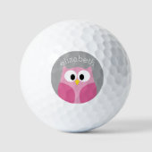 Cute Cartoon Owl - Roze en grijze aangepaste naam Golfballen (Voorkant)