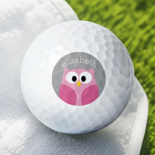 Cute Cartoon Owl - Roze en grijze aangepaste naam Golfballen