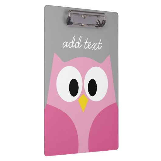 Cute Cartoon Owl - Roze en grijze aangepaste naam Klembord (Rechts)