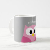 Cute Cartoon Owl - Roze en grijze aangepaste naam Koffiemok (Voorkant links)