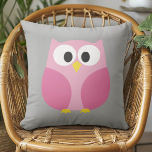 Cute Cartoon Owl - Roze en grijze aangepaste naam Kussen