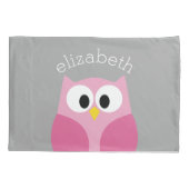 Cute Cartoon Owl - Roze en grijze aangepaste naam Kussensloop (Achterkant)