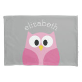 Cute Cartoon Owl - Roze en grijze aangepaste naam Kussensloop (Voorkant)
