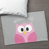 Cute Cartoon Owl - Roze en grijze aangepaste naam Kussensloop