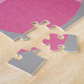 Cute Cartoon Owl - Roze en grijze aangepaste naam Legpuzzel (Zijkant)