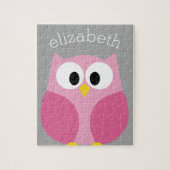 Cute Cartoon Owl - Roze en grijze aangepaste naam Legpuzzel (Verticaal)
