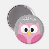 Cute Cartoon Owl - Roze en grijze aangepaste naam Magneet (Voorkant / Achterkant)