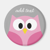 Cute Cartoon Owl - Roze en grijze aangepaste naam Magneet (Voorkant)