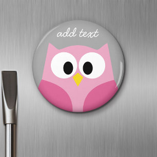 Cute Cartoon Owl - Roze en grijze aangepaste naam Magneet