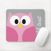 Cute Cartoon Owl - Roze en grijze aangepaste naam Muismat (Met muis)