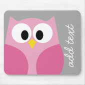 Cute Cartoon Owl - Roze en grijze aangepaste naam Muismat (Voorkant)