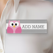 Cute Cartoon Owl - Roze en grijze aangepaste naam Naambadge