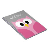 Cute Cartoon Owl - Roze en grijze aangepaste naam Notitieboek (Rechterzijde)