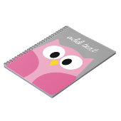 Cute Cartoon Owl - Roze en grijze aangepaste naam Notitieboek (Linkerzijde)
