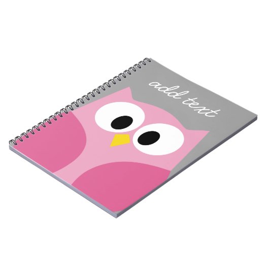 Cute Cartoon Owl - Roze en grijze aangepaste naam Notitieboek (Linkerzijde)