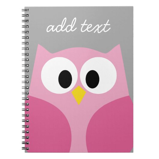 Cute Cartoon Owl - Roze en grijze aangepaste naam Notitieboek (Voorkant)