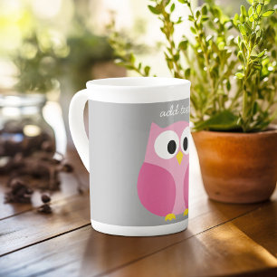 Cute Cartoon Owl - Roze en grijze aangepaste naam Porselein Kop