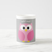 Cute Cartoon Owl - Roze en grijze aangepaste naam Porselein Kop (Voorkant)